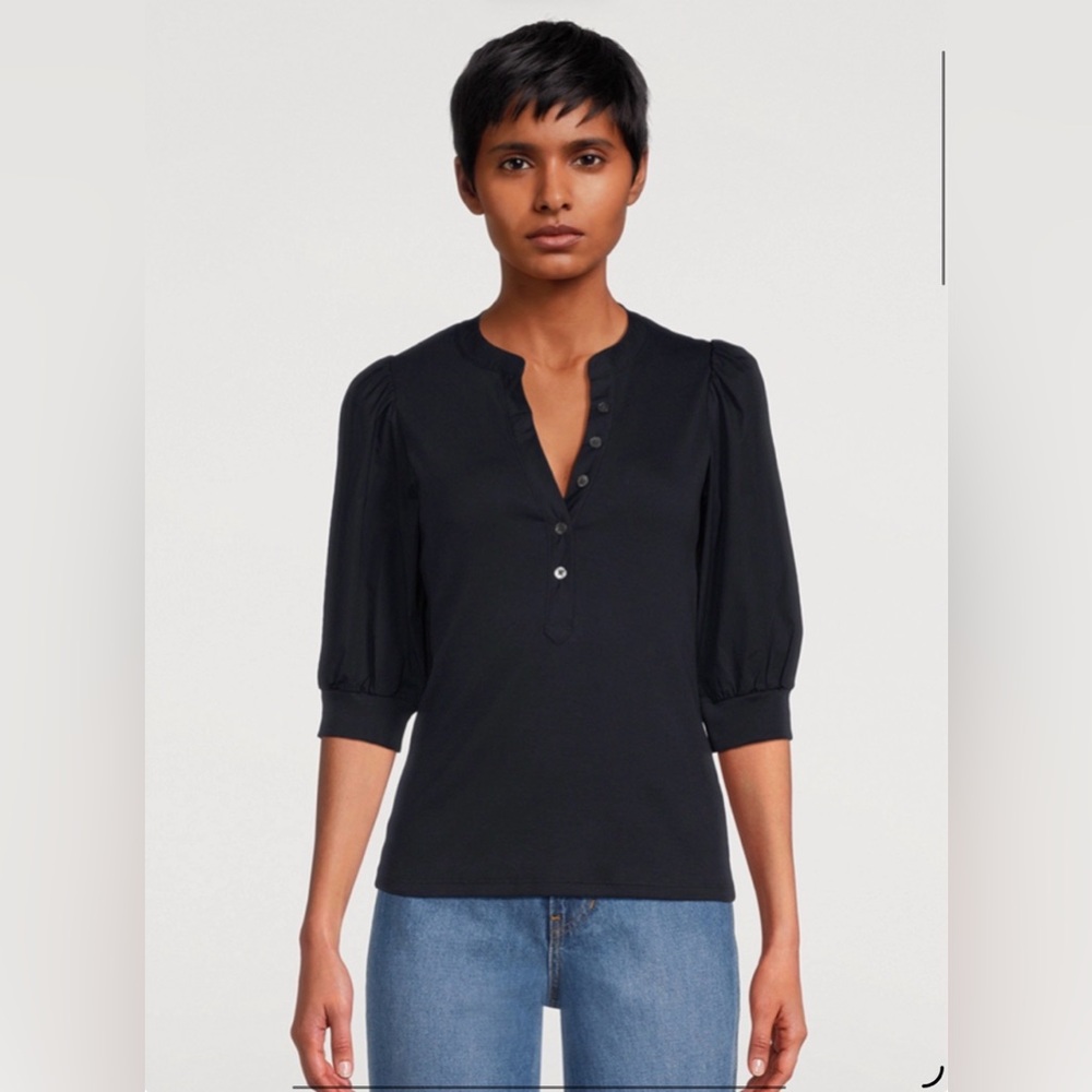 Veronica Beard The Coralee Black Puffed Sleeve T - Shirt  .